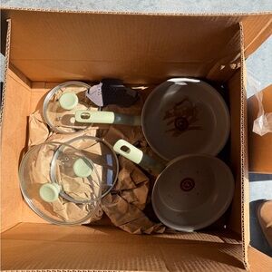 Green Handle Ceramic Nonstick Saucepan Set - Green